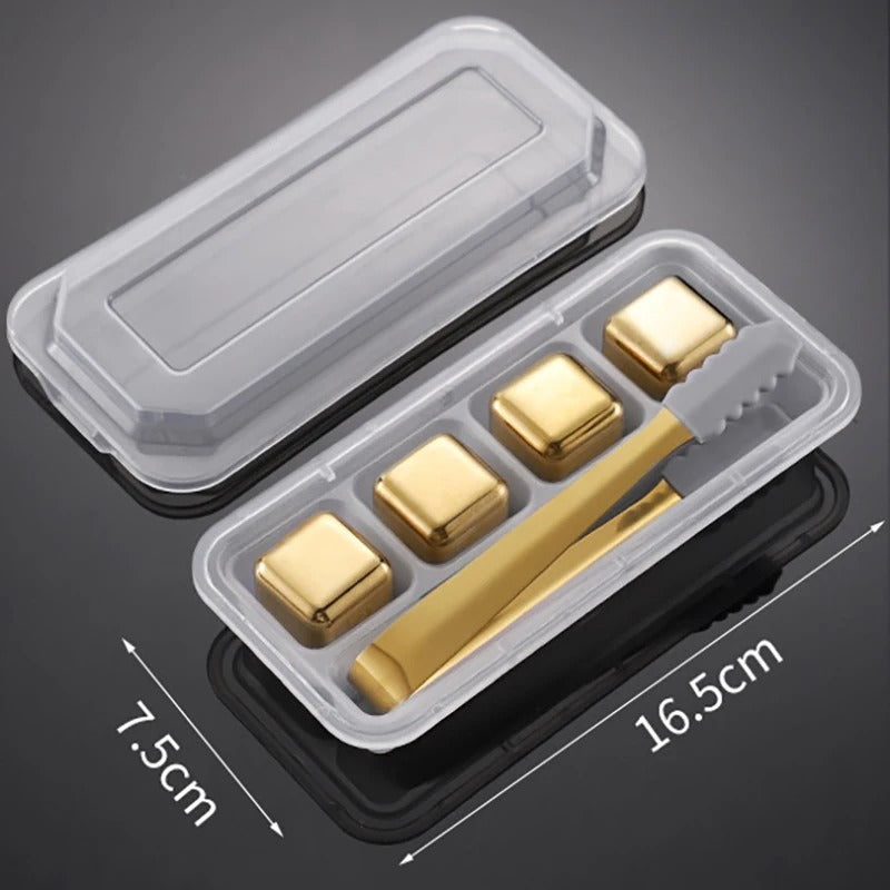 Kylkuber Släta guld 4-pack rostfritt