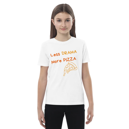 T-Shirt 100% organic cotton "Less drama more pizza"