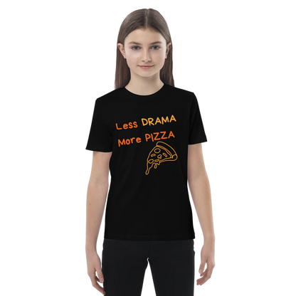 T-Shirt 100% organic cotton "Less drama more pizza"